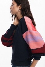 Pulover casual cu imprimeu multicolor și croi larg
