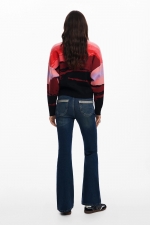 Pulover casual cu imprimeu multicolor și croi larg