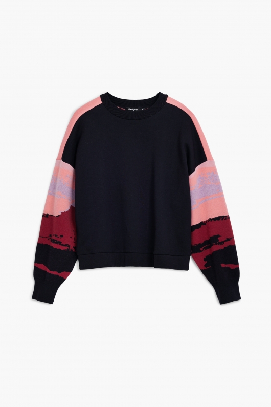 Pulover casual cu imprimeu multicolor și croi larg