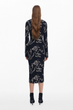 Rochie midi mulată cu imprimeu artistic multicolor