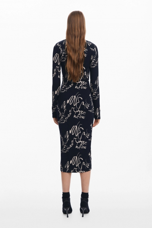 Rochie midi mulată cu imprimeu artistic multicolor