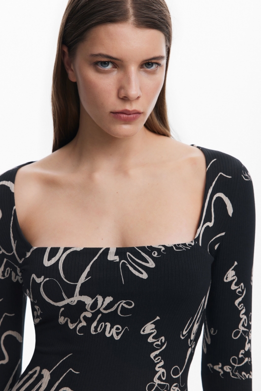 Rochie midi mulată cu imprimeu artistic multicolor