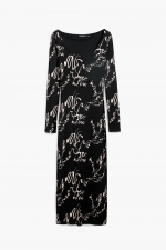 Rochie midi mulată cu imprimeu artistic multicolor