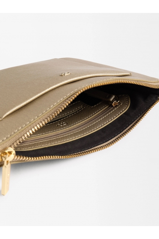 Geantă crossbody mică aurie cu textură metalică