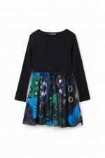 Rochie scurtă tip A cu tulle și imprimeu geometric