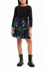 Rochie scurtă tip A cu tulle și imprimeu geometric