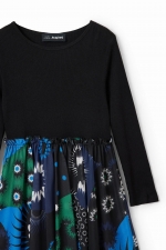 Rochie scurtă tip A cu tulle și imprimeu geometric