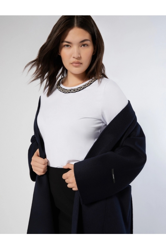 Tricou alb cu broderie cu pietre și mâneci scurte