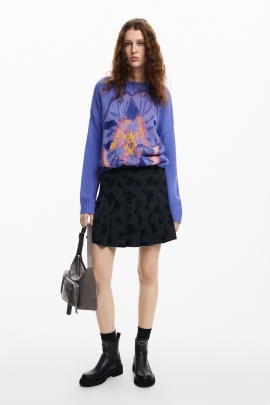 Pulover mov oversize cu imprimeu floral