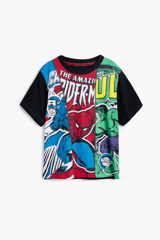 Tricou alb cu imprimeu Marvel și mâneci scurte