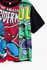Tricou alb cu imprimeu Marvel și mâneci scurte