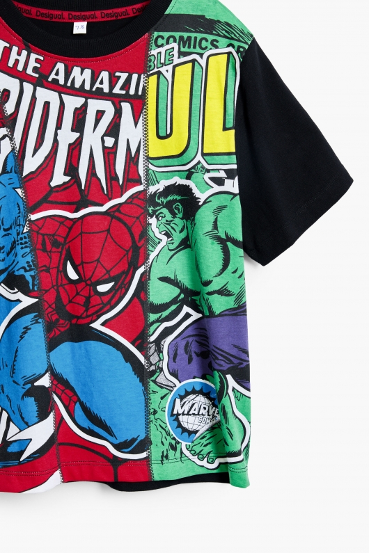 Tricou alb cu imprimeu Marvel și mâneci scurte