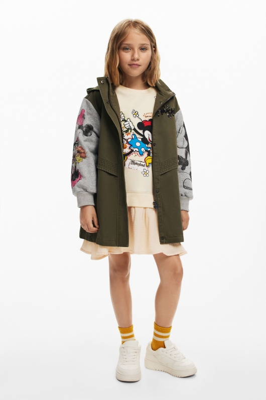 Jachetă parka neagră cu print Mickey Mouse