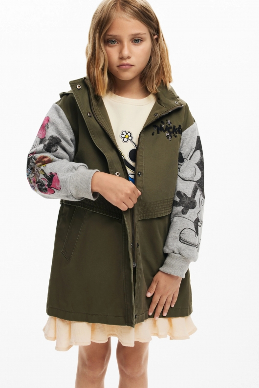 Jachetă parka neagră cu print Mickey Mouse