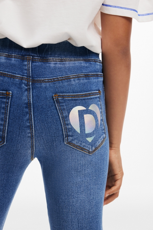 Colanți denim albaștri cu talie înaltă