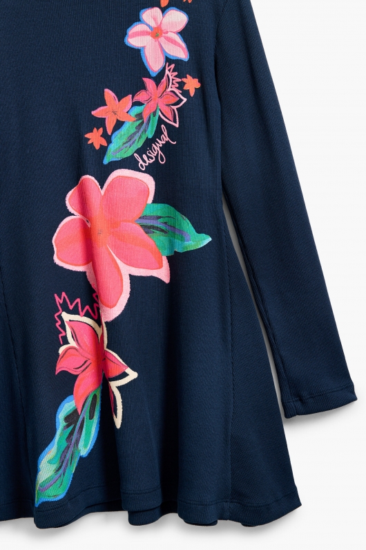Rochie bleumarin clos cu imprimeu floral