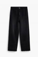 Pantaloni denim negri casual cu talie medie