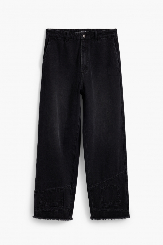 Pantaloni denim negri casual cu talie medie