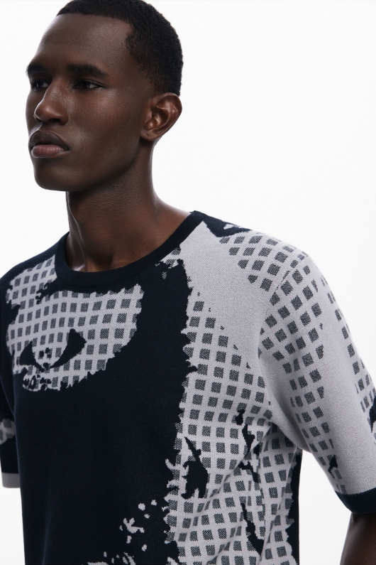 Tricou alb din tricot cu mâneci scurte