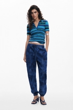 Pantaloni jogger denim albastru cu talie elastică