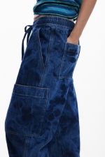 Pantaloni jogger denim albastru cu talie elastică