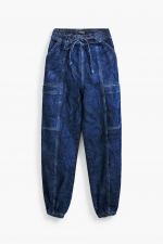 Pantaloni jogger denim albastru cu talie elastică