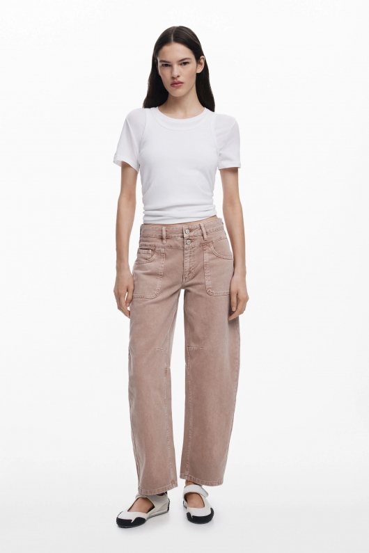 Pantaloni denim balloon cu talie înaltă