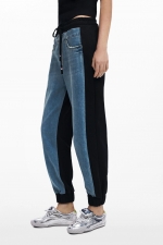 Pantaloni jogger denim albastru cu talie elastică