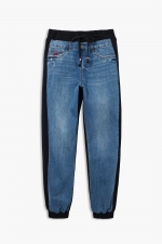 Pantaloni jogger denim albastru cu talie elastică