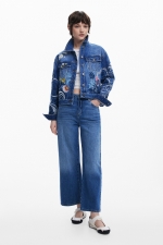 Jachetă scurtă din denim albastru cu broderie