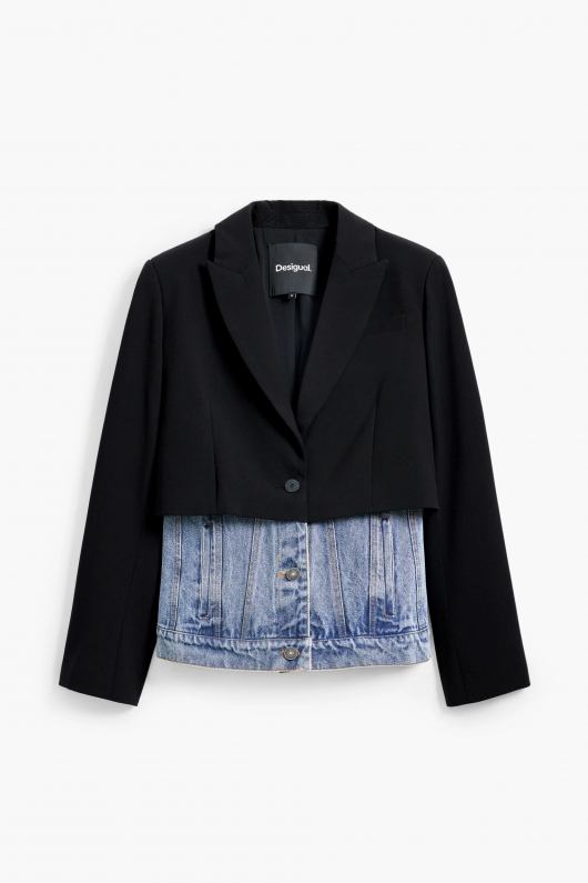 Sacou elegant negru-alb cambrat cu nasturi