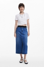 Fustă midi dreaptă din denim albastru