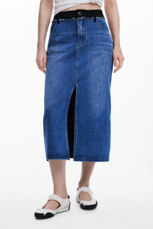 Fustă midi dreaptă din denim albastru