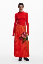Fustă satinată midi cu print floral multicolor