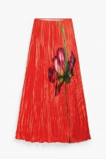 Fustă satinată midi cu print floral multicolor