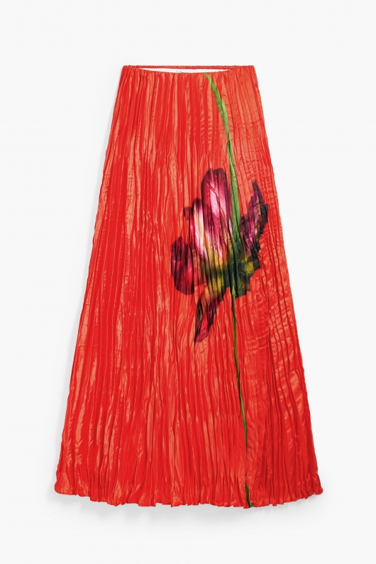 Fustă satinată midi cu print floral multicolor