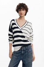 Pulover casual cu dungi multicolore