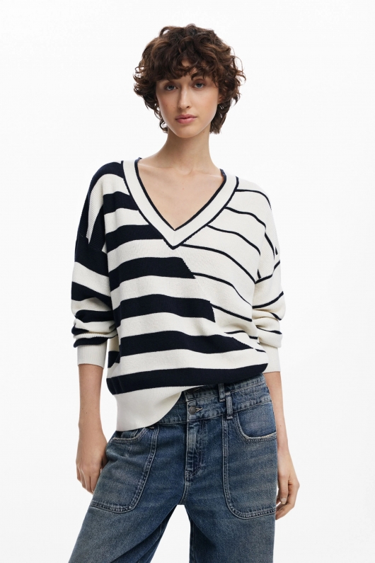 Pulover casual cu dungi multicolore