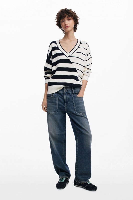 Pulover casual cu dungi multicolore