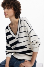 Pulover casual cu dungi multicolore