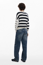 Pulover casual cu dungi multicolore