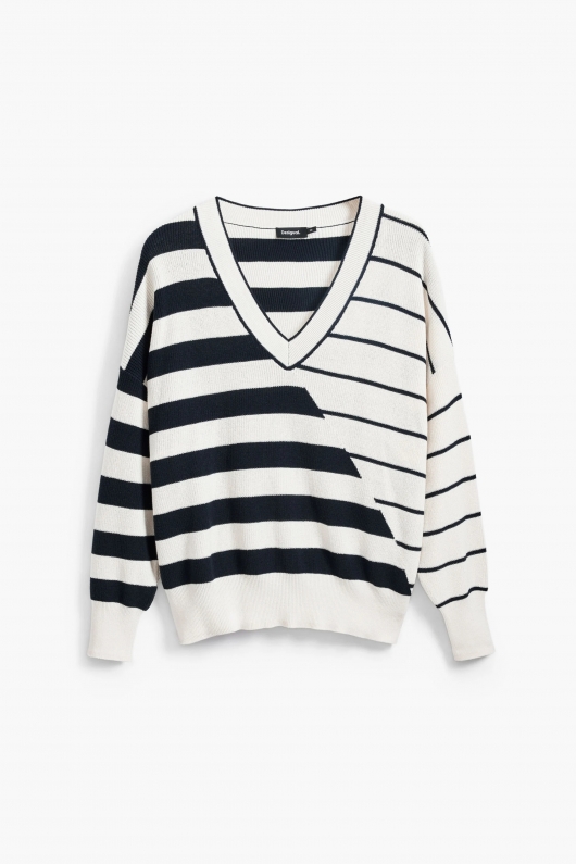 Pulover casual cu dungi multicolore