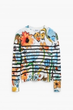 Pulover multicolor cu dungi și flori