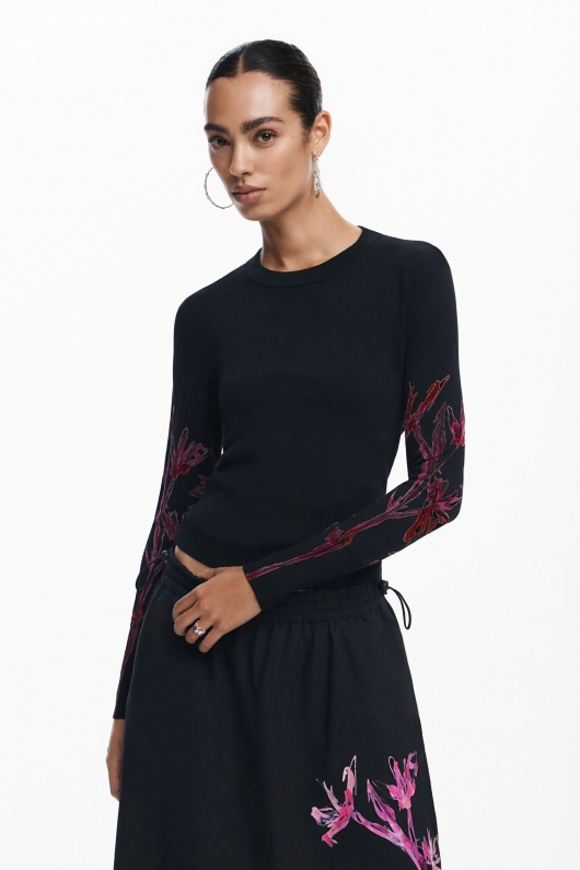 Pulover negru casual cu guler înalt