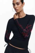 Pulover negru casual cu guler înalt