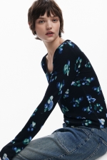 Pulover negru casual cu imprimeu și mâneci lungi