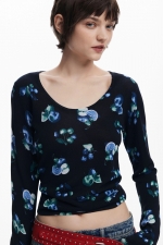 Pulover negru casual cu imprimeu și mâneci lungi