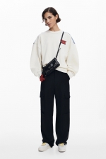 Hanorac alb oversize cu glugă Mickey™ și Minnie™