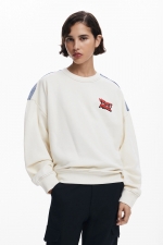 Hanorac alb oversize cu glugă Mickey™ și Minnie™
