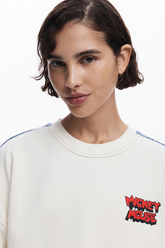 Hanorac alb oversize cu glugă Mickey™ și Minnie™